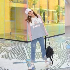 Juwas Kawaii “Stop” Embroidered Denim Mom Jeans