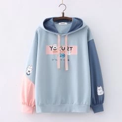 Juwas Yogurt Kitty Two-Tone Hooded Sweater CLOTHING