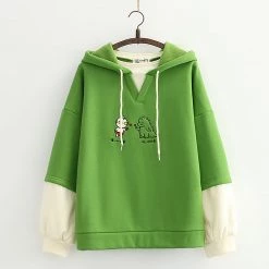 Juwas Cartoon Dinosaur Embroidery Hoodie CLOTHING