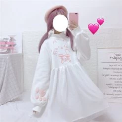 -Juwas Sweet Japanese Cotton Cat High Collar Hoodie Dress NEW ARRIVAL