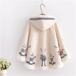 Juwas Cartoon Deer Print Warm Coat
