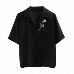 Juwas Vintage Floral Embroidery Pocket Short Sleeve Shirt