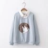 Juwas Rabbit Japanese Letter Print Fake Two-Piece Hoodie CLOTHING