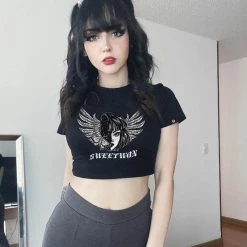 Juwas NEW ARRIVAL Dark Taboo Girl Graphic Crop Top Shirt