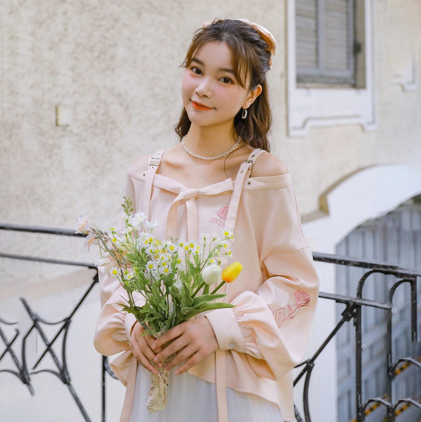 Juwas NEW ARRIVAL Kawaii Pastel Pink Off Shoulder Doll Blouse 4 Juwas NEW ARRIVAL Kawaii Pastel Pink Off Shoulder Doll Blouse