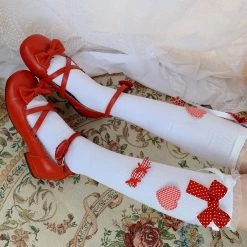 Juwas NEW ARRIVAL Lolita Hearts Ribbon Knee High Socks