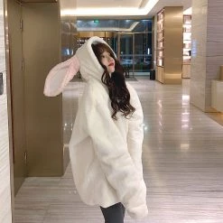 Juwas Comfy Bunny Ear Lamb Plush Jacket