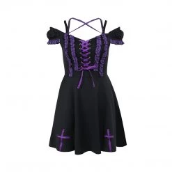 Juwas Gothic Cross Bandage Black Dress CLOTHING