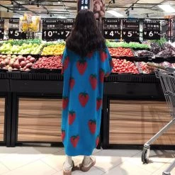 Juwas.com Online Store Cute Strawberry Loose Long Sweater Dress NEW ARRIVAL