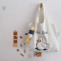 Juwas HOME&LIFESTYLE Duck Duck Embroidery Canvas Tote Bag