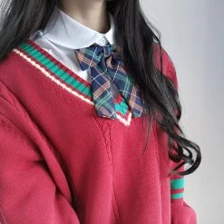 Juwas Chic Red School Girl Knitted Vest Sweater 12 Juwas Chic Red School Girl Knitted Vest Sweater