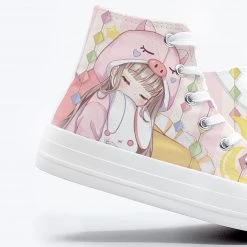 Juwas Anime Girl Pig Canvas High Cut Sneakers NEW ARRIVAL