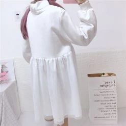 -Juwas Sweet Japanese Cotton Cat High Collar Hoodie Dress NEW ARRIVAL
