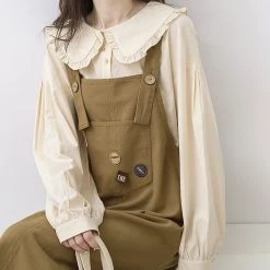 Juwas NEW ARRIVAL Doll Collar Long Sleeve Loose Shirt