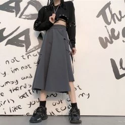 Juwas Gothic Chic Irregular Cargo Midi Skirt