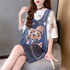 Juwas Cute Cartoon Bear Print Loose Summer T-shirt NEW ARRIVAL