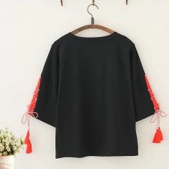 Juwas Kawaii Lace Black And Red Mask Deer Print Set