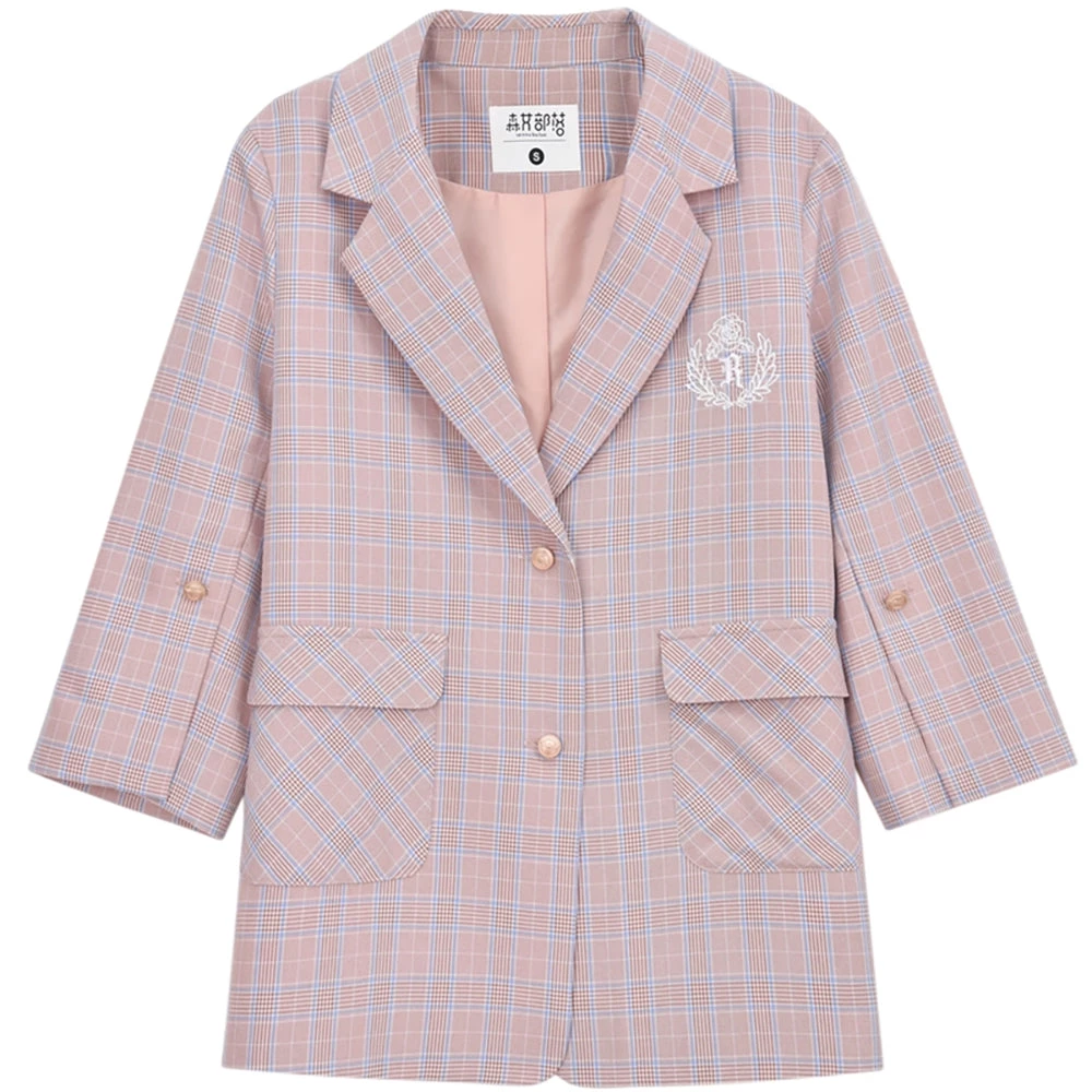 Juwas NEW ARRIVAL Kawaii College Pink Plaid Coat Blazer 8 Juwas NEW ARRIVAL Kawaii College Pink Plaid Coat Blazer