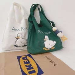 Juwas HOME&LIFESTYLE Duck Duck Embroidery Canvas Tote Bag