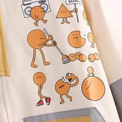 Juwas CLOTHING Cute Cartoon Print Color Black Hooded Jacket