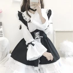 Juwas CLOTHING Lolita Maid Girl Ruffle Collar Mini Dress 10 Juwas CLOTHING Lolita Maid Girl Ruffle Collar Mini Dress
