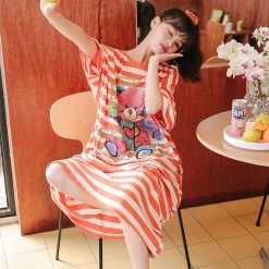 Juwas Bear Embroidery Stripe Loose Cotton Pajamas NEW ARRIVAL 13 Juwas Bear Embroidery Stripe Loose Cotton Pajamas NEW ARRIVAL