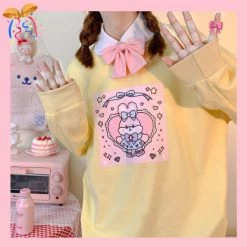 Juwas Bunny Bow Tie Printed Sweatshirt CLOTHING