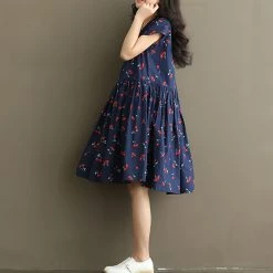 Juwas Cherry Printed Cotton Linen Dress NEW ARRIVAL