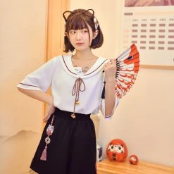 Juwas Kawaii Sailor Lucky Cat Tassel Shirt 10 Juwas Kawaii Sailor Lucky Cat Tassel Shirt