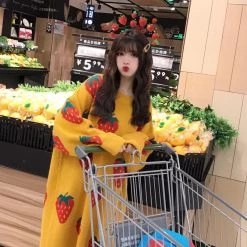 Juwas.com Online Store Cute Strawberry Loose Long Sweater Dress NEW ARRIVAL