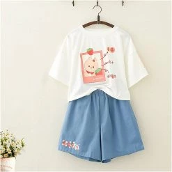 Juwas Cartoon Animal Print T-shirt Loose Shorts Set