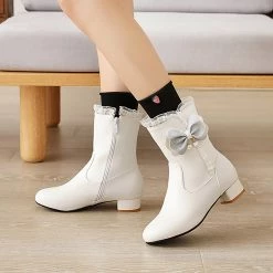 Juwas Mini Cherry Bow High Ankle Boots NEW ARRIVAL