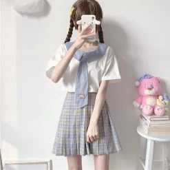 Juwas NEW ARRIVAL Cartoon Paw Embroidery Sailor Collar Summer T-shirt