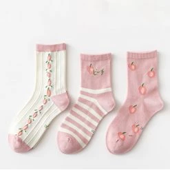 Juwas Sweet Fruits Pink And Yellow Ankle Socks- 3 Pairs CLOTHING