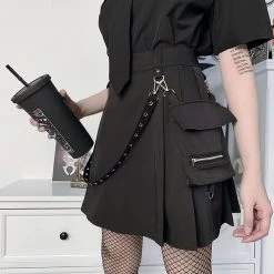 Juwas NEW ARRIVAL Gothic Grommet Strap Patchwork Pocket Mini Skirt