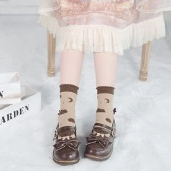 Juwas Brown Bear Two-Tone Ankle High Socks