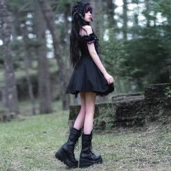 Juwas Gothic Cross Bandage Black Dress CLOTHING