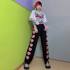 Juwas Streetstyle Hearts Print Loose Trouser Pants NEW ARRIVAL