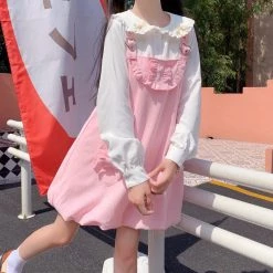 Juwas Bunny Ears Collar Ruffle Lace Slip On Dress