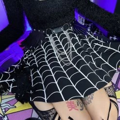 Juwas Dark Spider Web High Waist Skirt