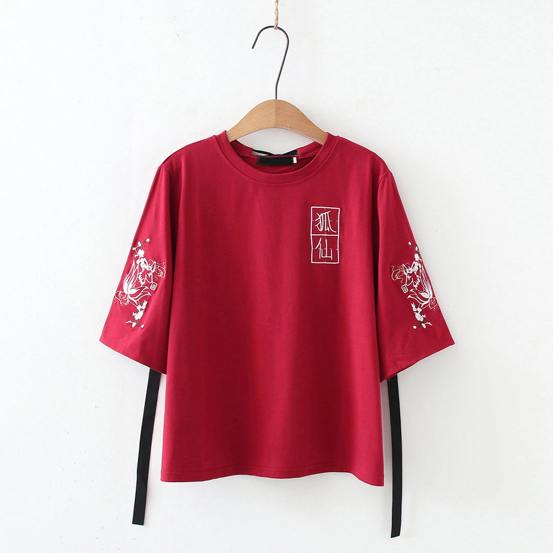 Juwas Japanese Style Red And Black Lucky Cat Top Short 6 Juwas Japanese Style Red And Black Lucky Cat Top Short