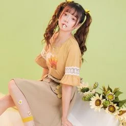 Juwas Sunflower Ruffled T-Shirt And Khaki Skirt NEW ARRIVAL 13 Juwas Sunflower Ruffled T-Shirt And Khaki Skirt NEW ARRIVAL