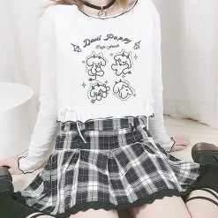 Juwas Devil Puppy Print Bowknot T-shirt