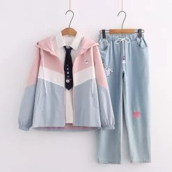 Juwas NEW ARRIVAL Cartoon Animal Embroidery Coat Tie Shirt Denim Pants