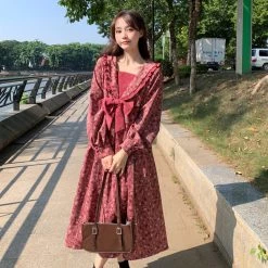 Juwas NEW ARRIVAL Flower Bow V-Neck Midi Dress