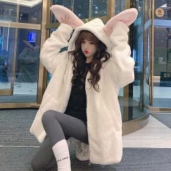 Juwas Comfy Bunny Ear Lamb Plush Jacket