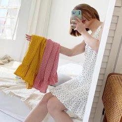 Juwas Polka Dot V-Neck Ruffles Night Dress Pajama NEW ARRIVAL