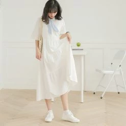 Juwas Kawaii Japanese Cream White Long Maxi Dress