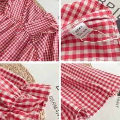 Juwas Vintage Red White Plaid Sleeve Shirt