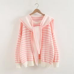 Juwas Sailor Collar Stripe Loose Sweatshirt CLOTHING